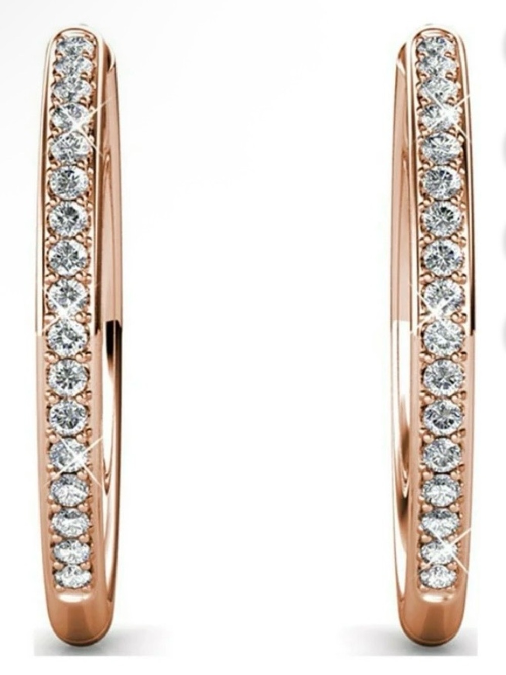 18k Rose Gold Plated Pave CZ Hoop Earrings for Women 20MM/.75 Inches - Picture 4 of 6
